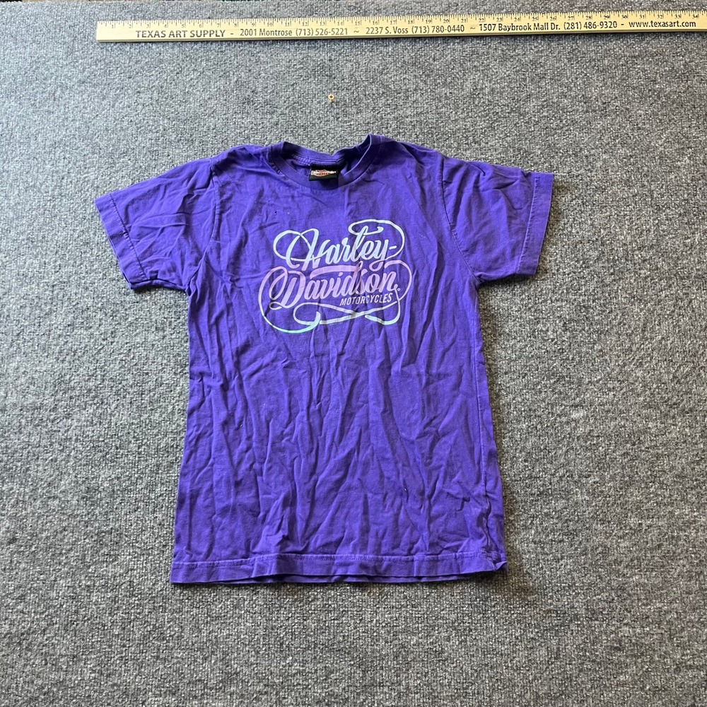 Harley Davidson T-Shirt Womens S Purple Graphic Black Gold Allen TX Biker Tee